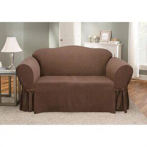 Sure Fit Soft Faux Suede Loveseat Slipcover Chocolate Brown Washable MSRP $99